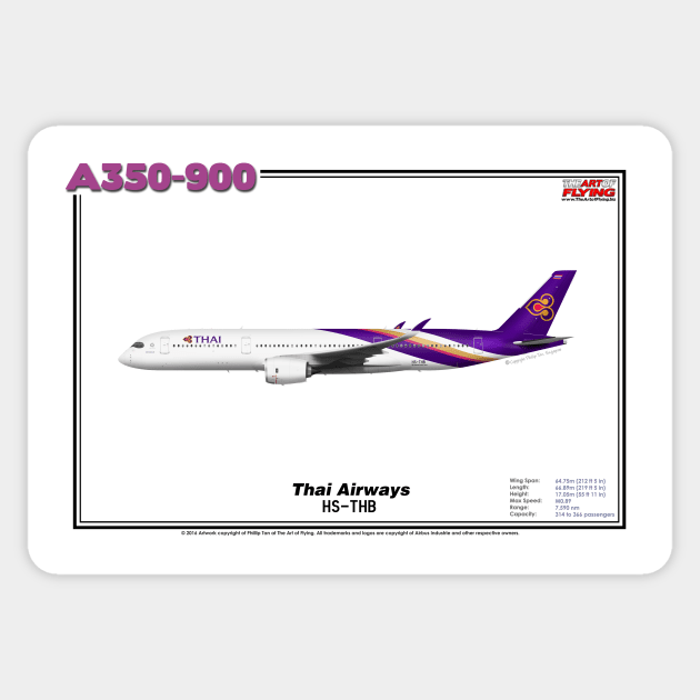 Airbus A350-900 - Thai Airways (Art Print) Sticker by TheArtofFlying